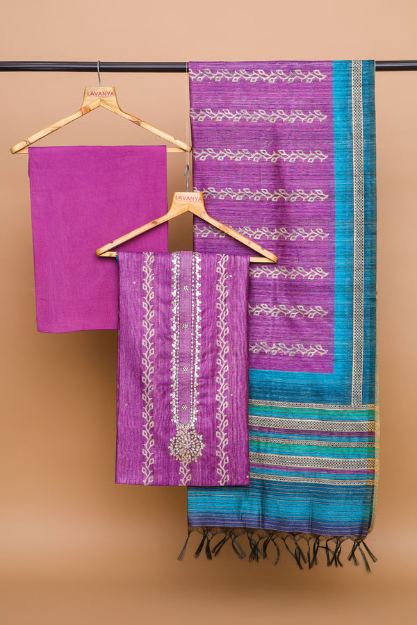 Purple Chanderi Suit with Mirror Work