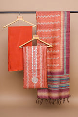 Rust Chanderi Suit with Mirror Work