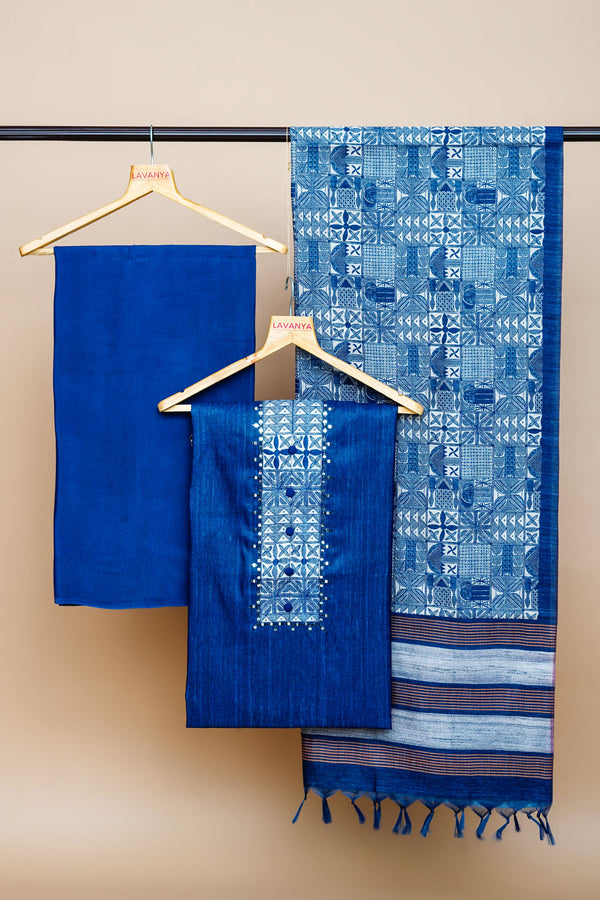 Blue Chanderi Suit with Printed Dupatta