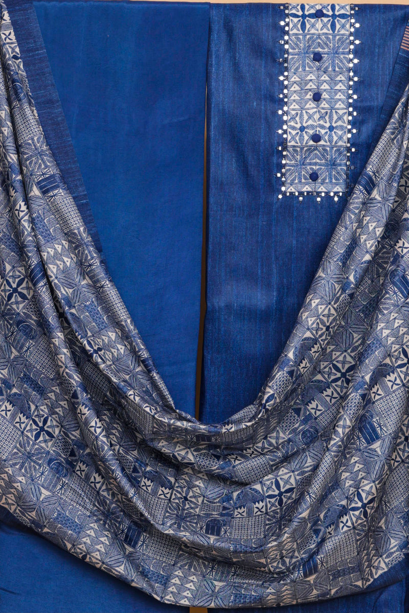 Blue Chanderi Suit with Printed Dupatta