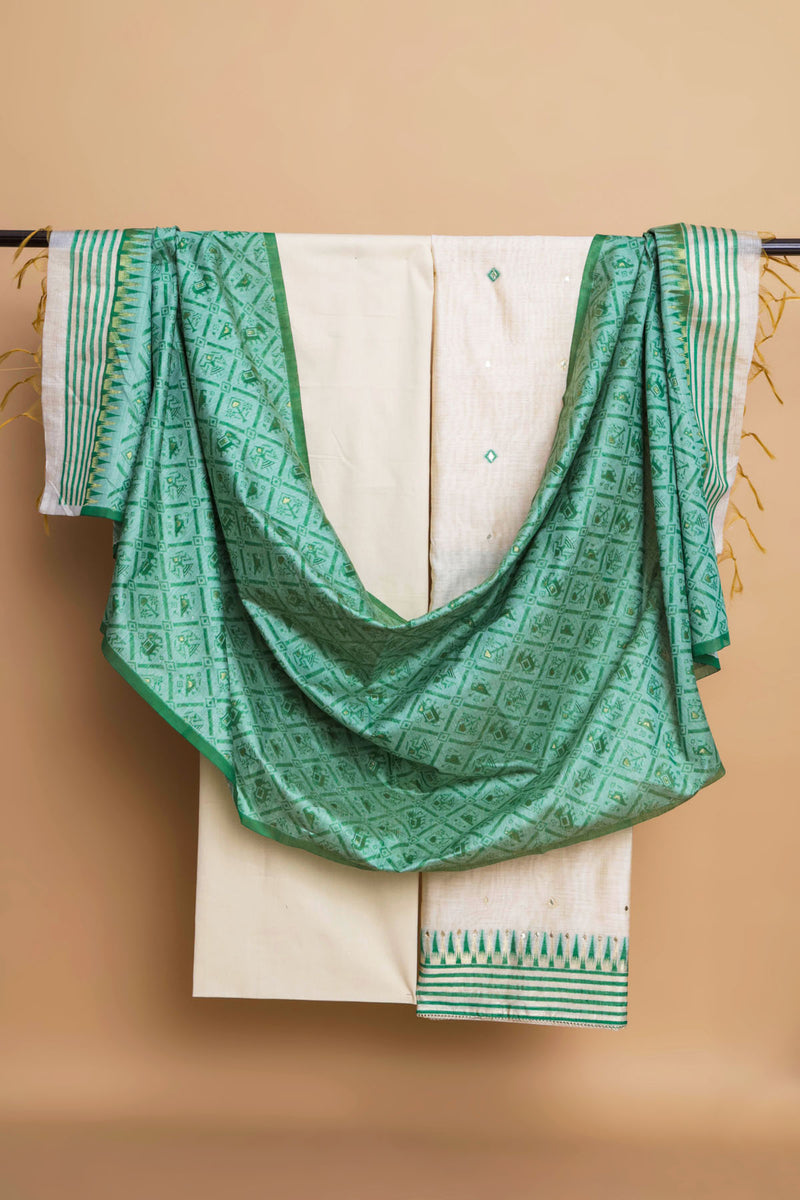 Chanderi Suit with Green Weaved Dupatta