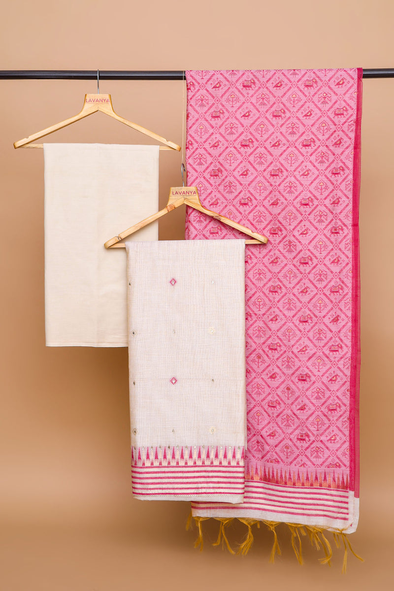 Chanderi Suit with Pink Weaved Dupatta