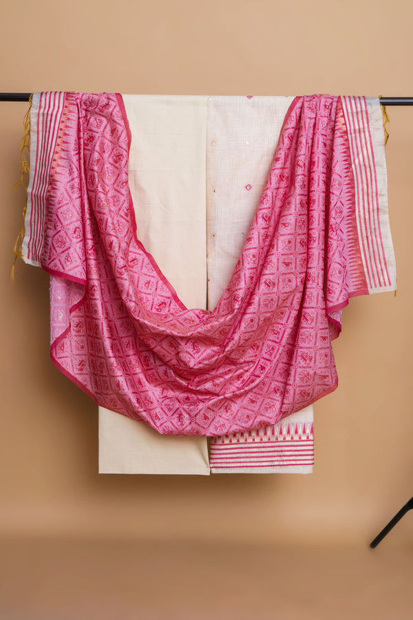 Chanderi Suit with Pink Weaved Dupatta