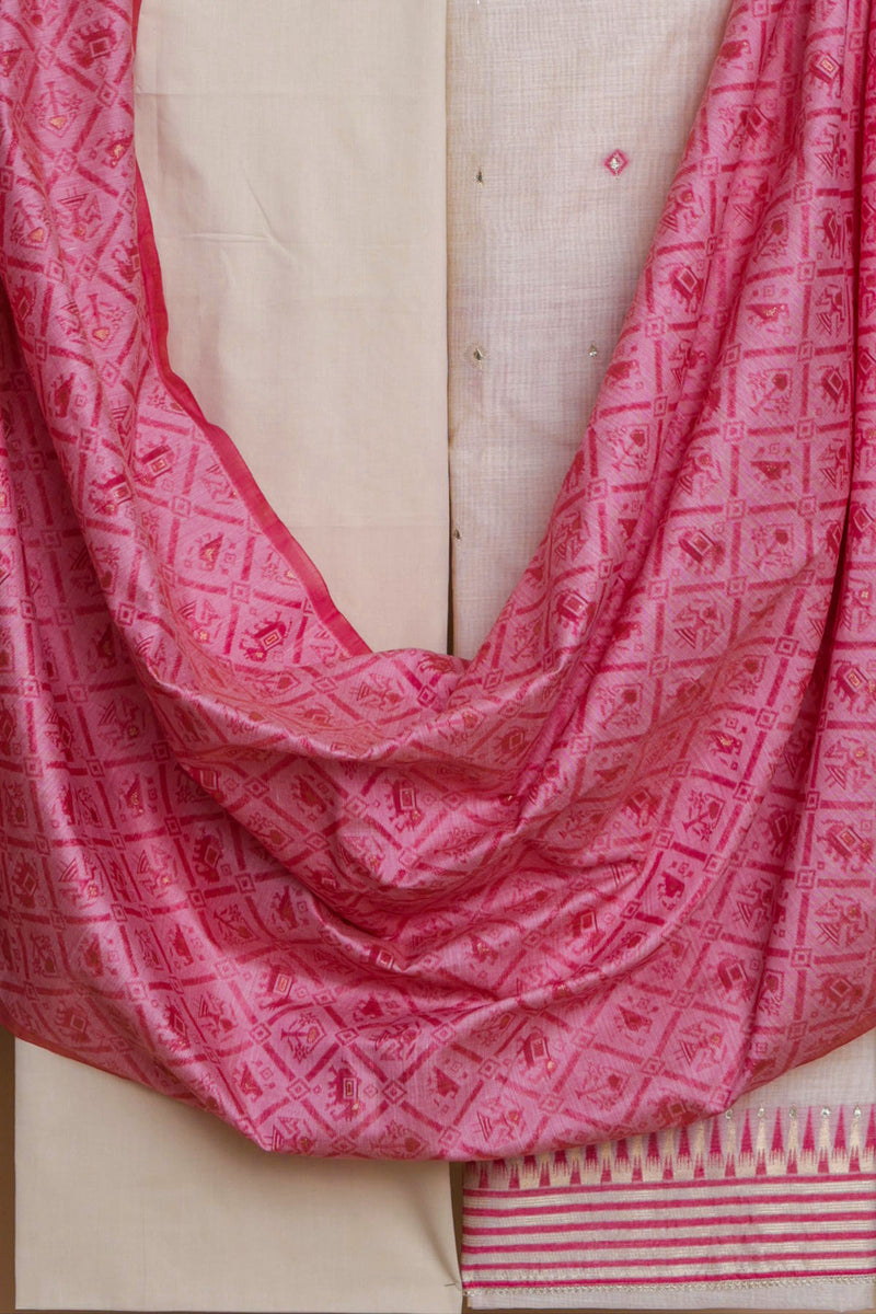 Chanderi Suit with Pink Weaved Dupatta