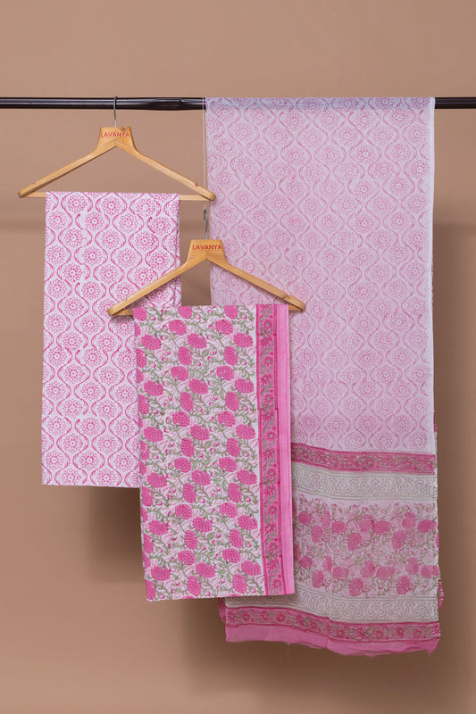 Pink Block Printed Suit with Chiffon Dupatta