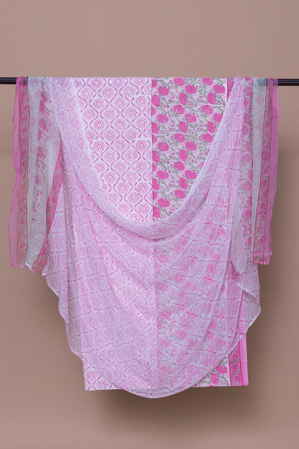 Pink Block Printed Suit with Chiffon Dupatta