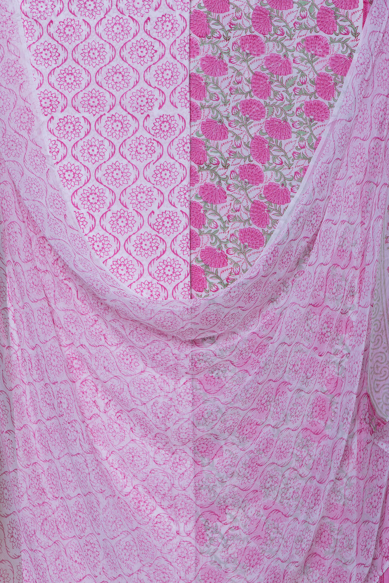 Pink Block Printed Suit with Chiffon Dupatta