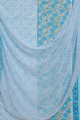 Blue Block Printed Suit with Chiffon Dupatta