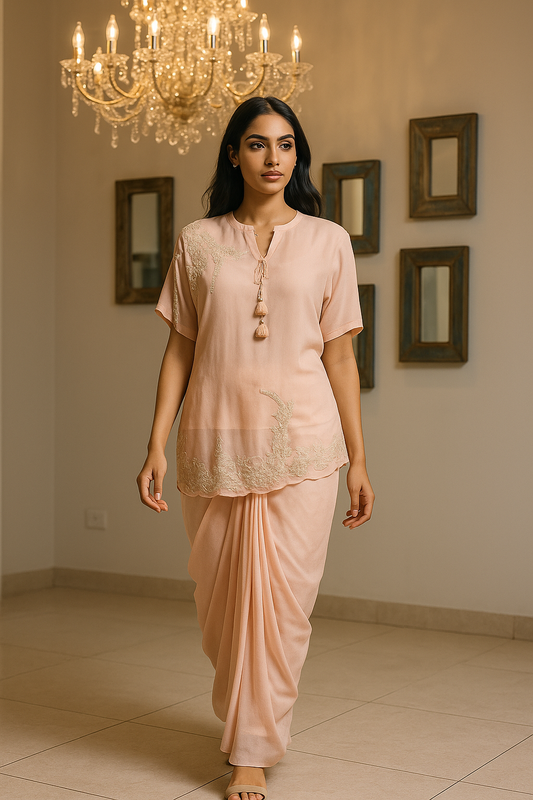 Peach Dori Work Indo Western