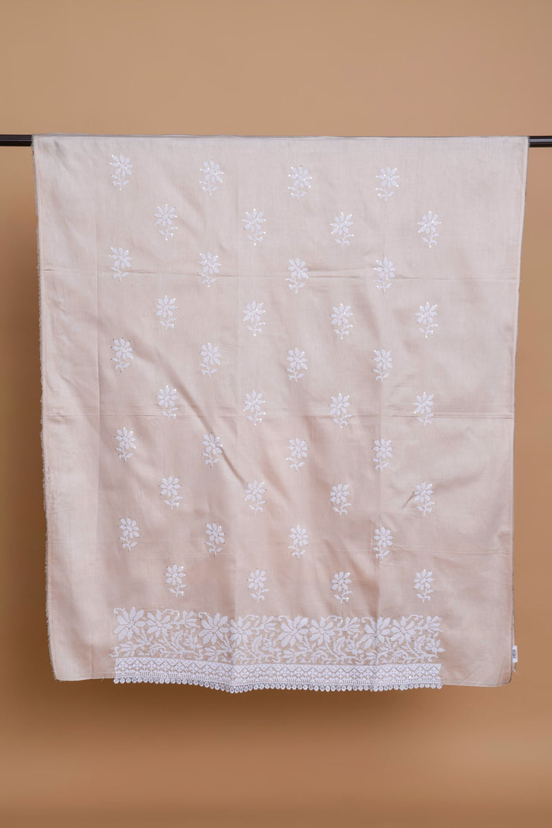 Beige Glace Cotton Embroidered Suit with Embroidered Chiffon Dupatta