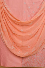 Peach Glace Cotton Embroidered Suit with Embroidered Chiffon Dupatta