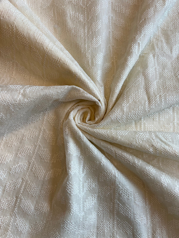 Off White Embroidered Kota Doriya Fabric