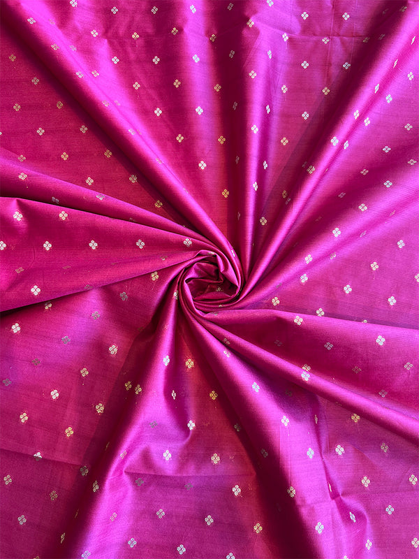 Rani Pink Colour Self Weaved Maheshwari Silk Fabric