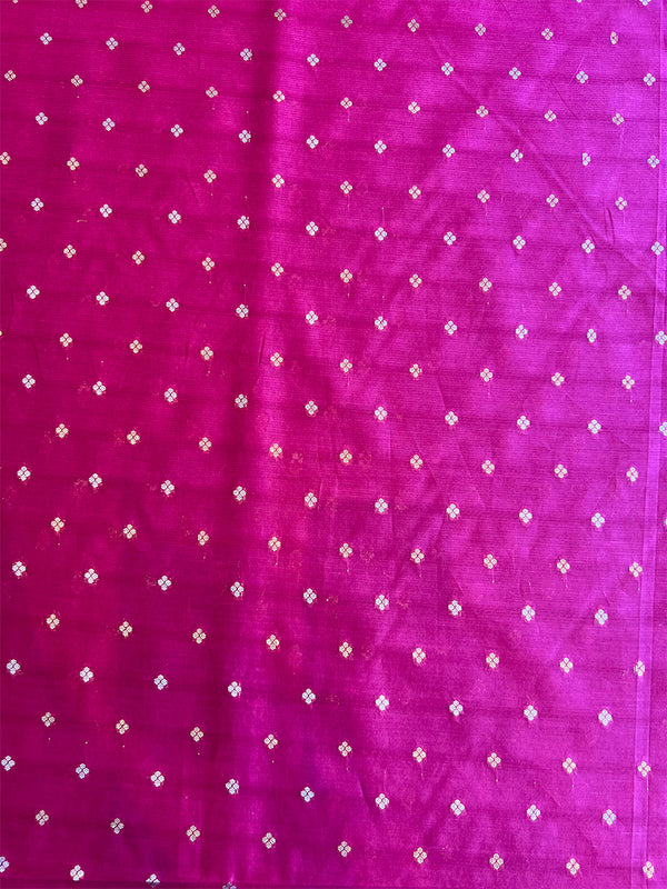 Rani Pink Colour Self Weaved Maheshwari Silk Fabric
