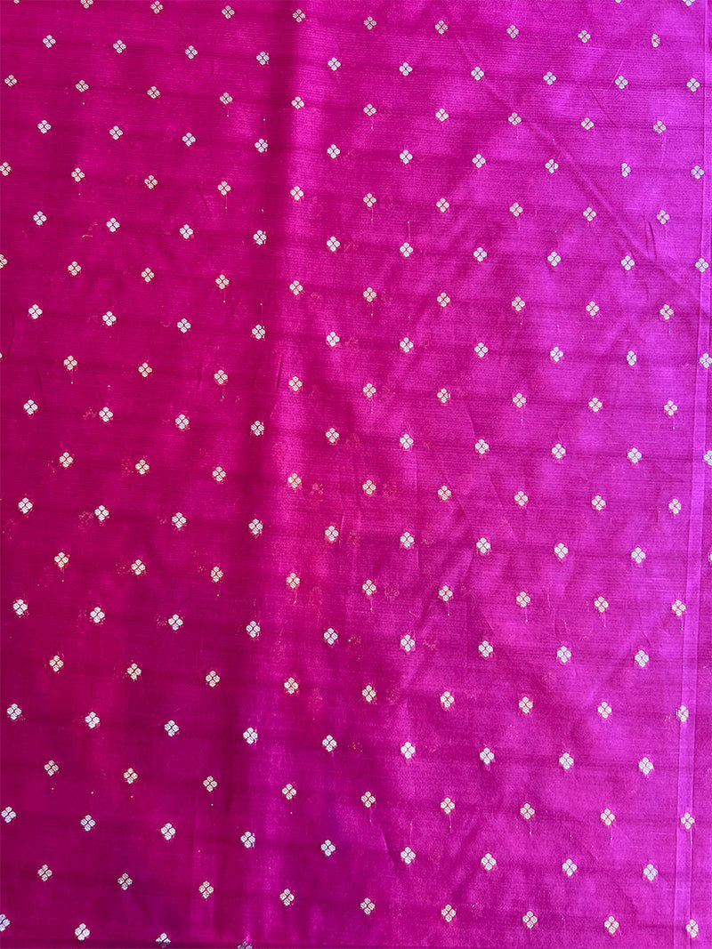 Rani Pink Colour Self Weaved Maheshwari Silk Fabric