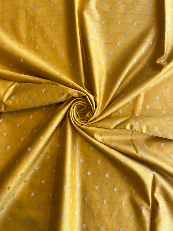 Yellow Colour Self Weaved Maheshwari Silk Fabric