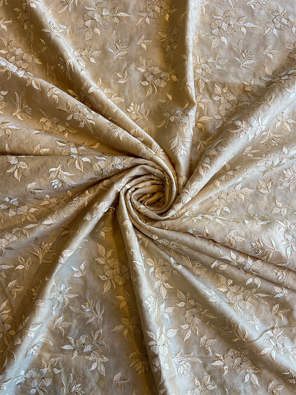 Beige Maheshwari Silk Embroidered Fabric