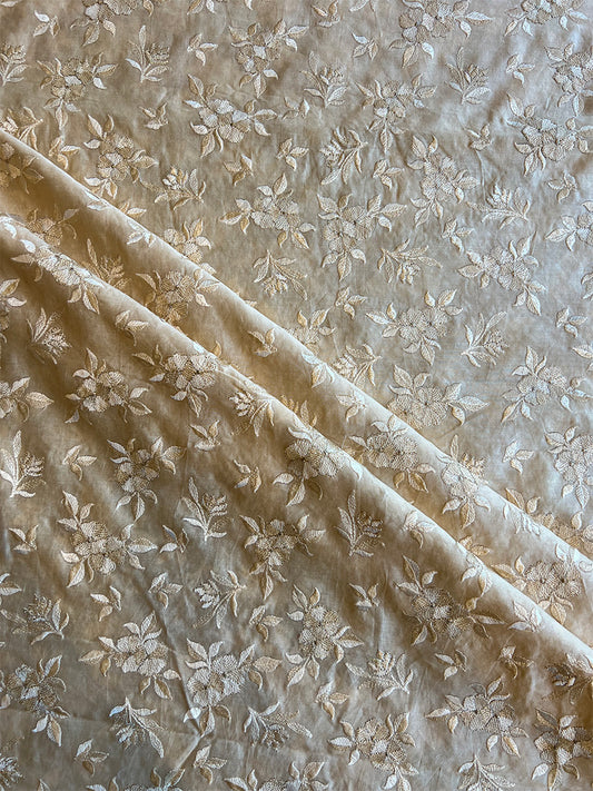 Beige Maheshwari Silk Embroidered Fabric