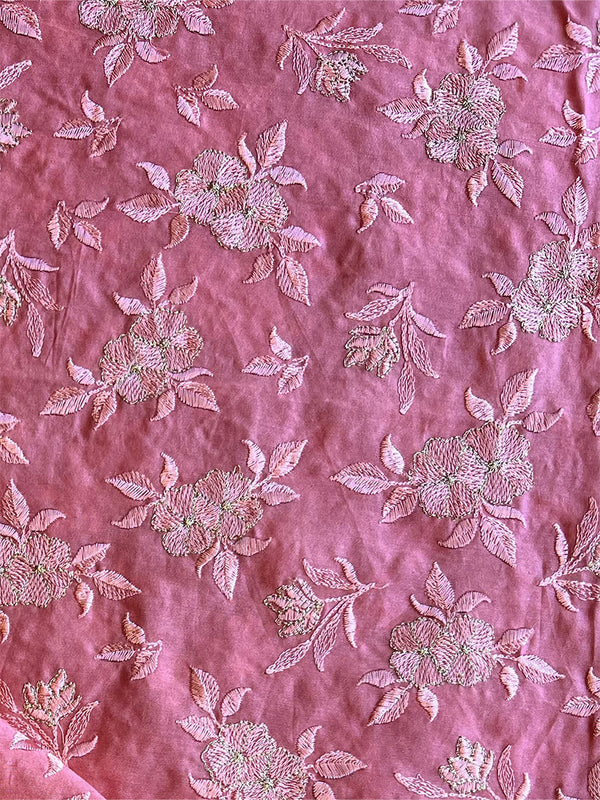 Peach Maheshwari Silk Embroidered Fabric