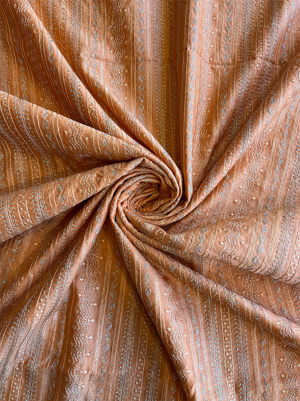 Orange Maheshwari Silk Embroidered Fabric