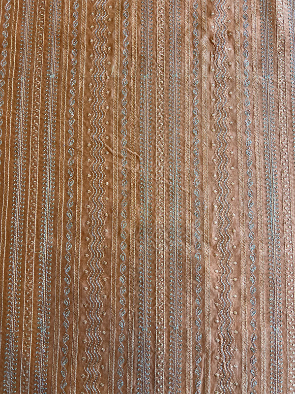 Orange Maheshwari Silk Embroidered Fabric