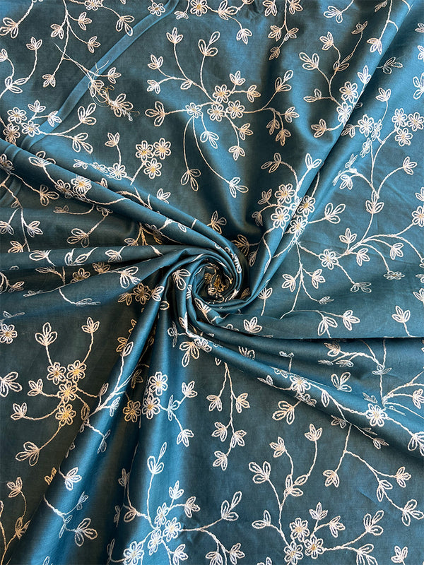 Blue Maheshwari Silk Embroidered Fabric