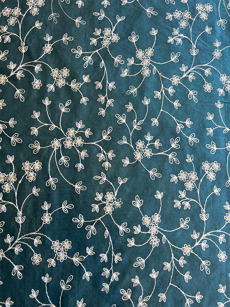 Blue Maheshwari Silk Embroidered Fabric