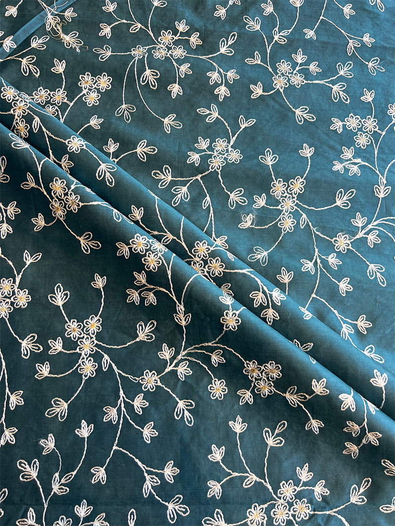 Blue Maheshwari Silk Embroidered Fabric