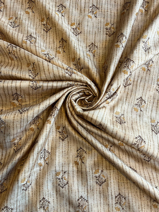 Beige Self Print with Embroidered Buti Khaadi Chanderi Fabric