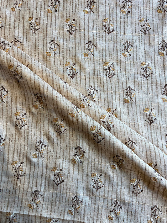 Beige Self Print with Embroidered Buti Khaadi Chanderi Fabric
