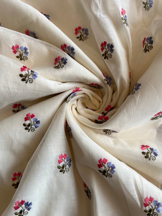 Off White Embroidered Chanderi Fabric