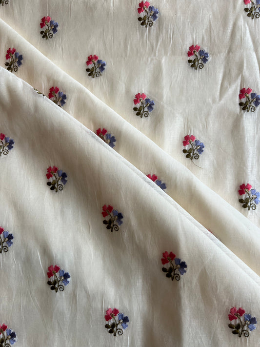 Off White Embroidered Chanderi Fabric