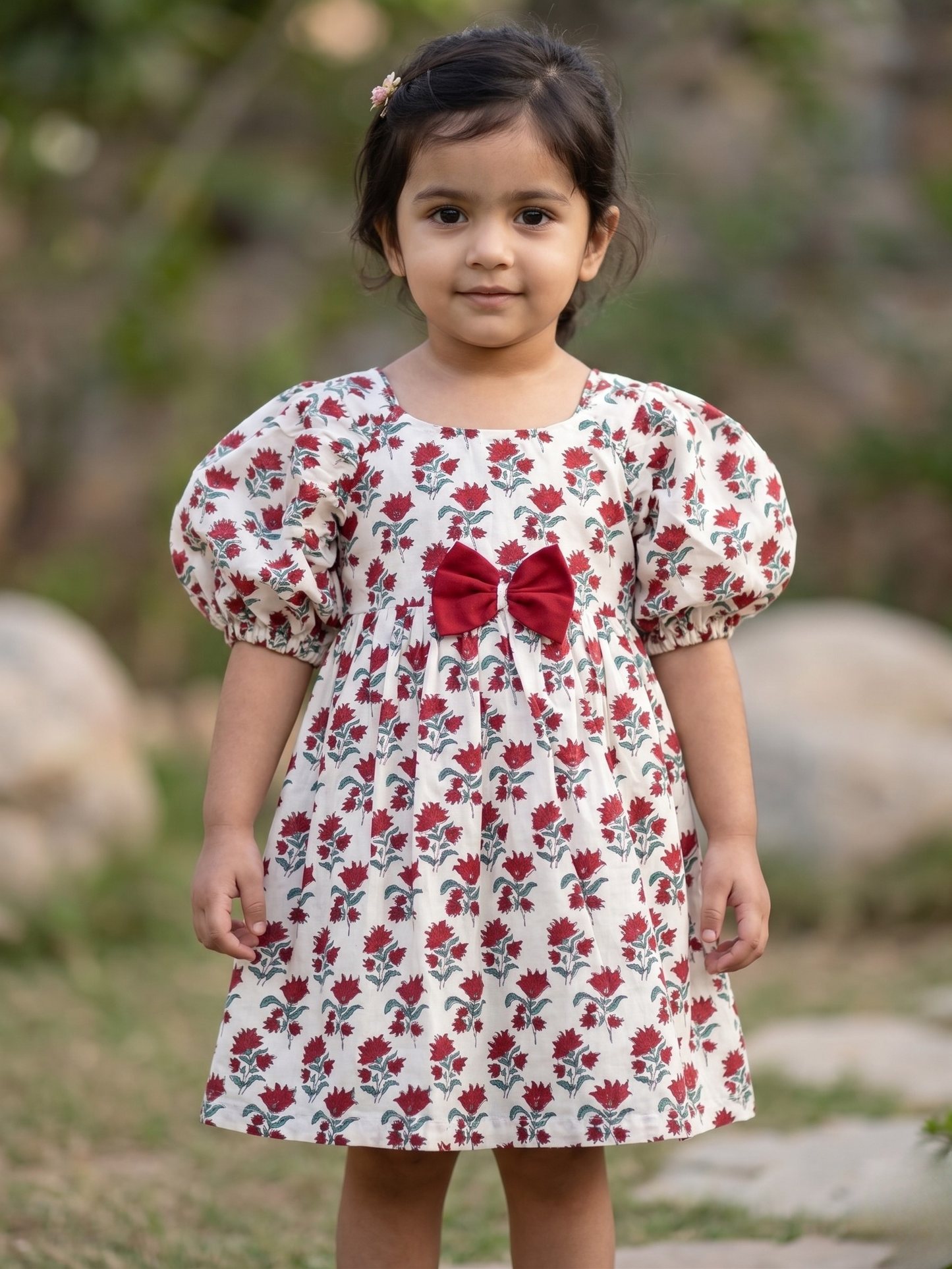Crimson Blossom Bow Dress