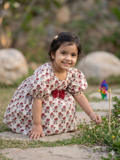 Crimson Blossom Bow Dress