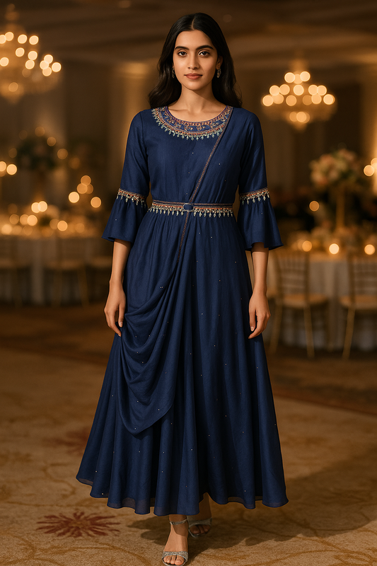 Ink Blue Drape Gown