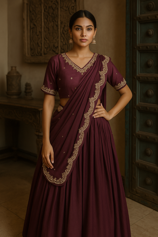 Wine Embellished Work Lehanga