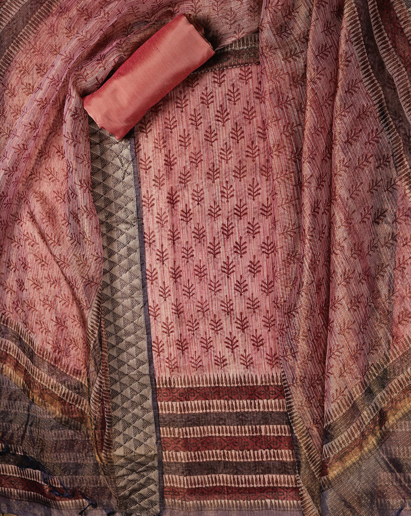Kota Silk Hand Block Printed Suit with Kota Silk Zari Dupatta