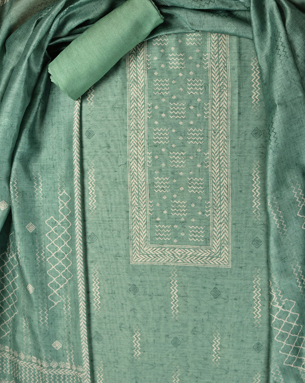 Green Chanderi Printed Suit