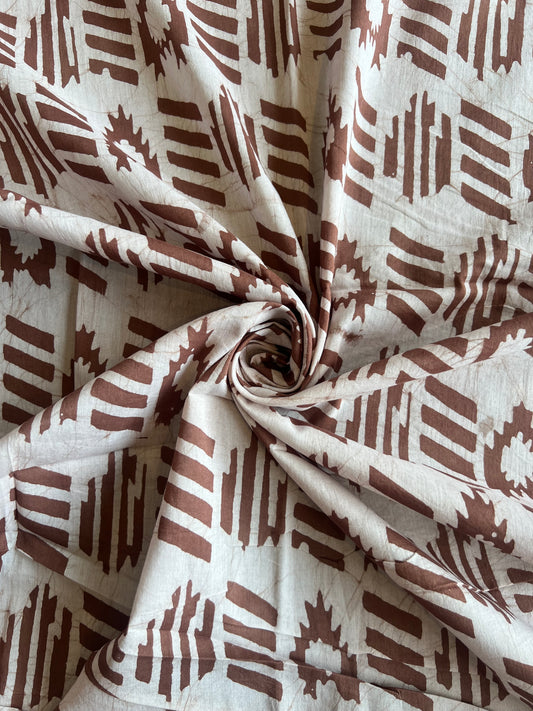 Brown Geometrical Batik Printed Cotton Fabric