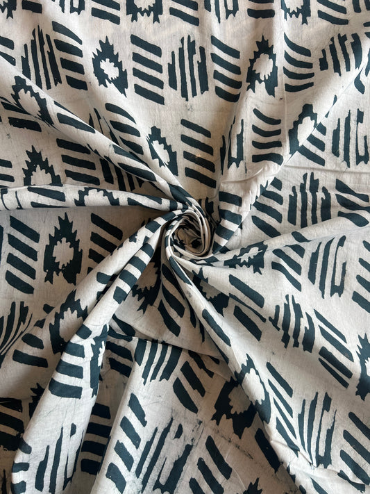 Grey Geometrical Batik Printed Cotton Fabric