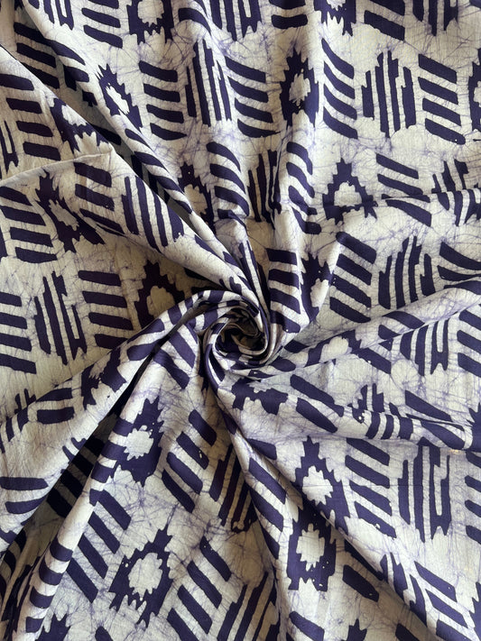 Purple Geometrical Batik Printed Cotton Fabric