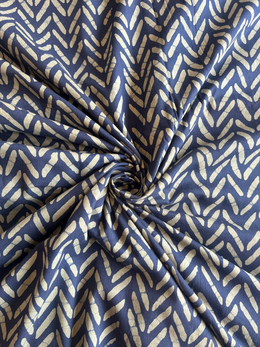 Blue Geometrical Batik Printed Cotton Fabric