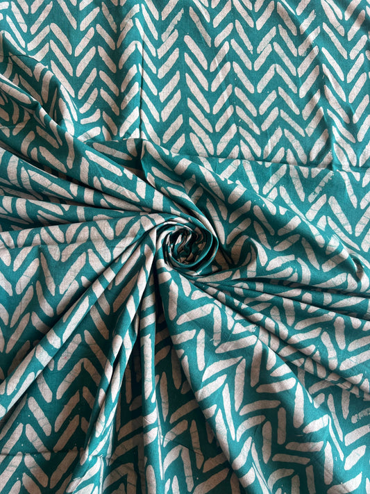Rama Green Geometrical Batik Printed Cotton Fabric