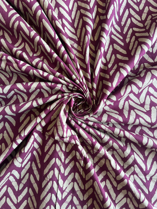 Wine Geometrical Batik Printed Cotton Fabric