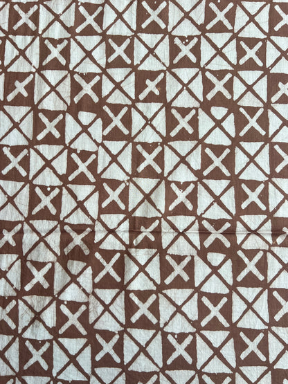Brown Geometrical Batik Printed Cotton Fabric
