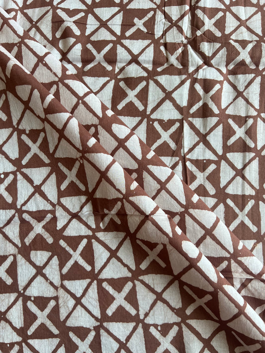 Brown Geometrical Batik Printed Cotton Fabric