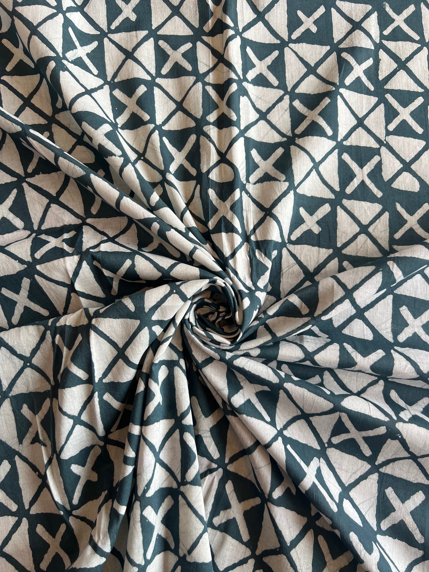 Grey Geometrical Batik Printed Cotton Fabric