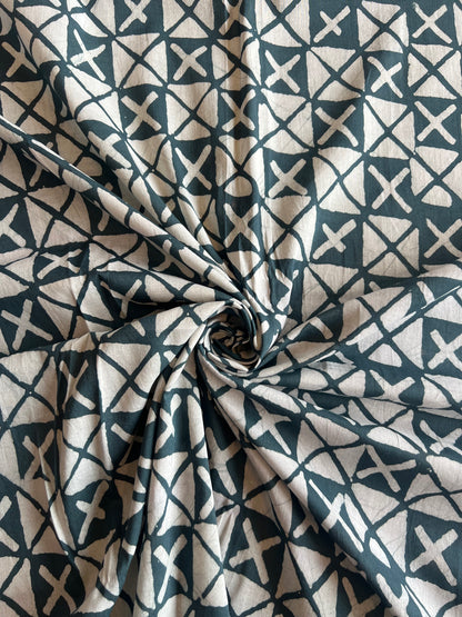Grey Geometrical Batik Printed Cotton Fabric