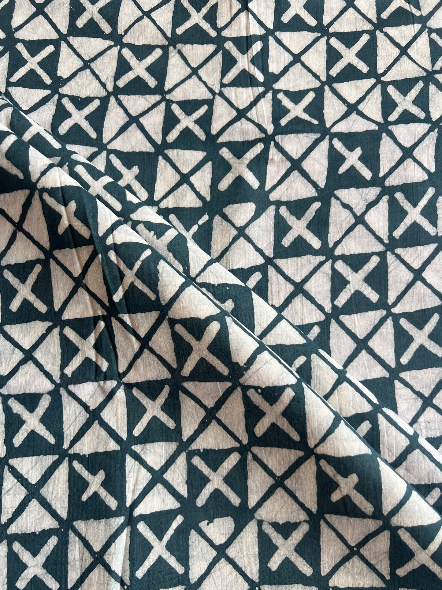 Grey Geometrical Batik Printed Cotton Fabric
