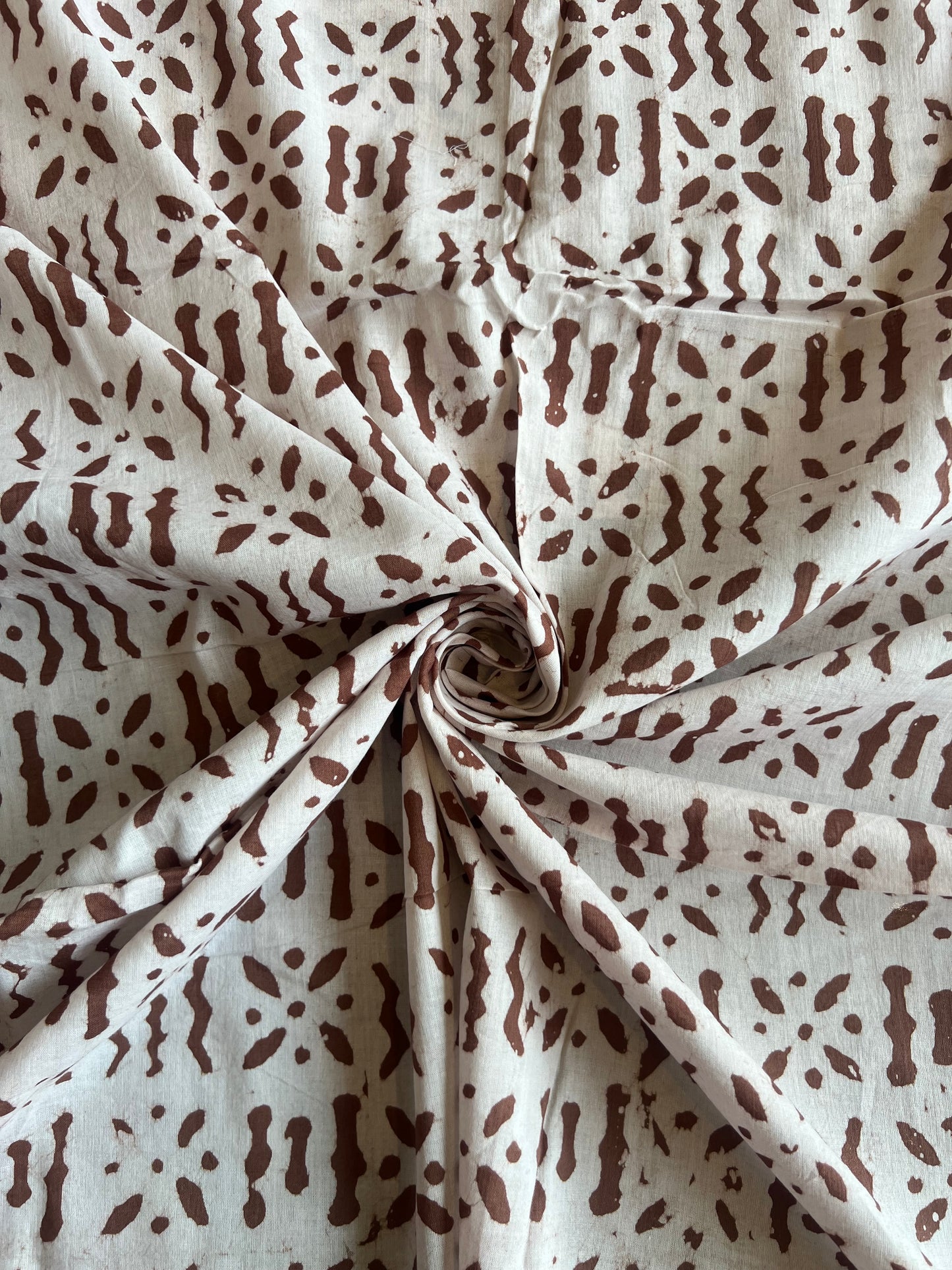 Brown Geometrical Batik Printed Cotton Fabric